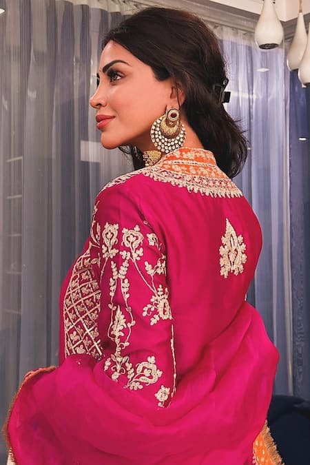 Sheetal Batra_Purple Dupatta Silk Organza, Kurta Chanderi Silk, Mehnoor Embroidered Set _Online_at_Aza_Fashions