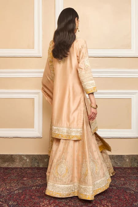 Sheetal Batra Pink Silk Chanderi Kashmiri Tilla Round Raina Embroidered Kurta Set Online at Aza Fashions Sheetal Batra_Pink Silk Chanderi Kashmiri Tilla Round Raina Embroidered Kurta Set _Online_at_Aza_Fashions