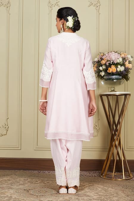 Sheetal Batra_Pink Dupatta Organza, Kurta Chanderi, Ruzena Embroidered Set _Online_at_Aza_Fashions