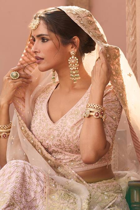 Buy Sheetal Batra Pink Silk Embroidery V-neck Kiran Dori Lehenga Set Online at Aza Fashions Buy_Sheetal Batra_Pink Silk Embroidery V-neck Kiran Dori Lehenga Set _Online_at_Aza_Fashions