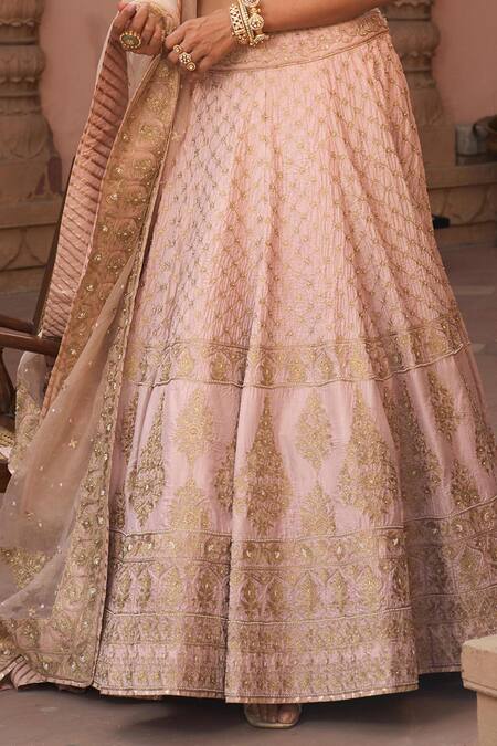 Shop Sheetal Batra Pink Silk Embroidery V-neck Kiran Dori Lehenga Set Online at Aza Fashions Shop_Sheetal Batra_Pink Silk Embroidery V-neck Kiran Dori Lehenga Set _Online_at_Aza_Fashions