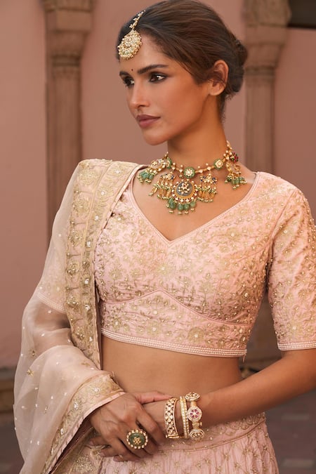 Buy Sheetal Batra Pink Silk Embroidery V-neck Kiran Dori Lehenga Set Buy_Sheetal Batra_Pink Silk Embroidery V-neck Kiran Dori Lehenga Set