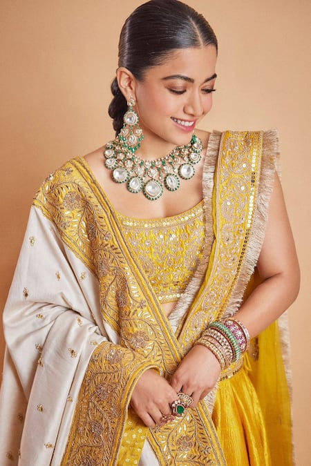 Buy_Sheetal Batra_Yellow Blouse And Lehenga Pure Raw Silk, Dupatta Amna Border Embroidered Set 