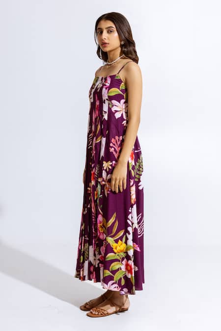Shop_Aroop Shop India_Purple Moss Floral Square Print Maxi Dress _Online_at_Aza_Fashions