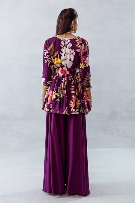 Aroop Shop India Floral Print Peplum Kurta & Flared Pant Set 