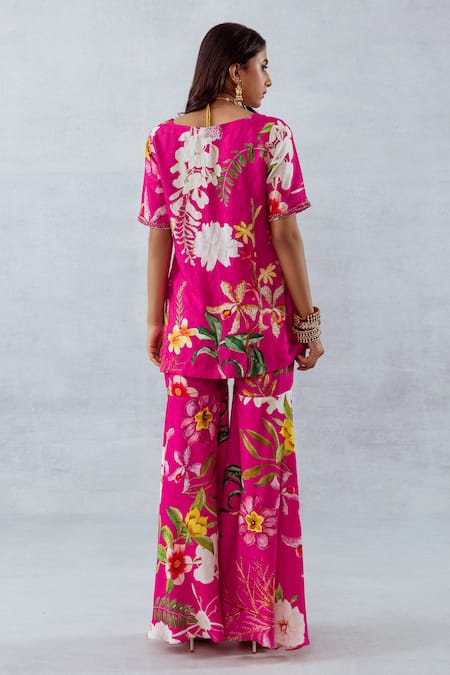 Aroop Shop India Floral Print Short Kurta & Flared Pant Set 