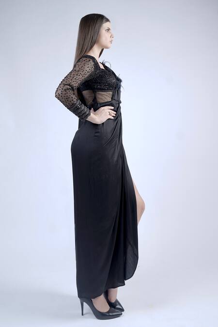 Buy Neha & Tarun Black Cotton Cut Work, Sequins, Cutdana Embellished Pre-stitched Saree Gown Online at Aza Fashions Buy_Neha & Tarun_Black Cotton Cut Work, Sequins, Cutdana Embellished Pre-stitched Saree Gown _Online_at_Aza_Fashions
