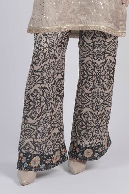 Shop Neha & Tarun Beige Chanderi, Linen Sequins, Gota Patti Round Floral Embellished Kurta Set Online at Aza Fashions Shop_Neha & Tarun_Beige Chanderi, Linen Sequins, Gota Patti Round Floral Embellished Kurta Set _Online_at_Aza_Fashions