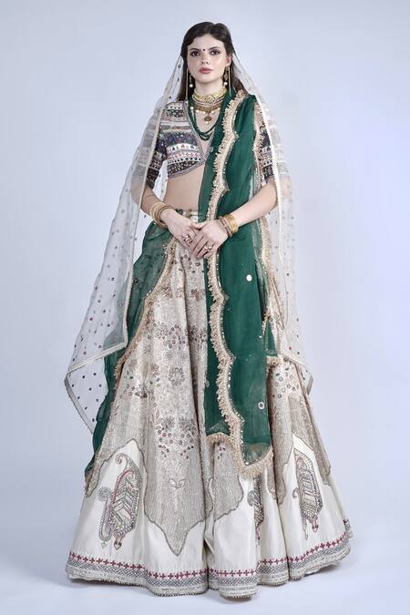 Buy_Neha & Tarun_Ivory Chanderi, Lining Shantoon Dori, Sequin, Thread And Embroidered Lehenga Set _Online_at_Aza_Fashions
