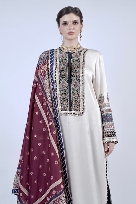 Shop_Neha & Tarun_White Georgette Sequins, Embroidery Round Neck Kurta Palazzo Set _Online_at_Aza_Fashions
