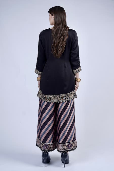 Neha & Tarun Floral Bead Embroidered Kurta Palazzo Set 