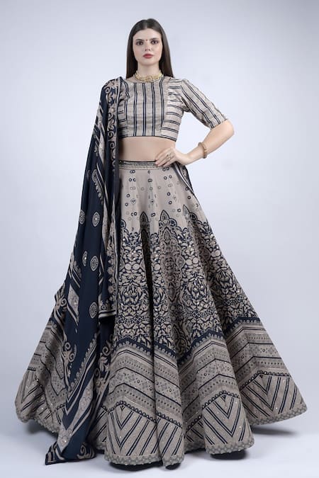 Neha & Tarun Floral Chevron Embroidered Lehenga Set 