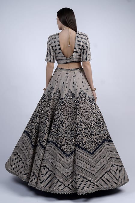Neha & Tarun Floral Chevron Embroidered Lehenga Set 