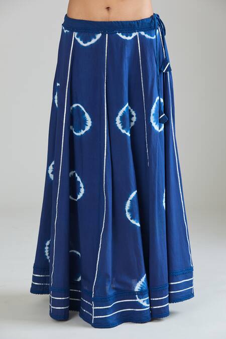 Shop_Samyukta Singhania_Blue Pure Cotton Lace Mandarin Collar Tie-dye Pattern Lehenga Set_Online_at_Aza_Fashions