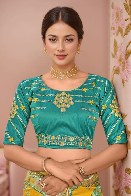 Shop Naintara Bajaj Yellow Georgette, Silk Embroidery, Sequins Floral Woven Saree And Blouse Set Online at Aza Fashions Shop_Naintara Bajaj_Yellow Georgette, Silk Embroidery, Sequins Floral Woven Saree And Blouse Set_Online_at_Aza_Fashions
