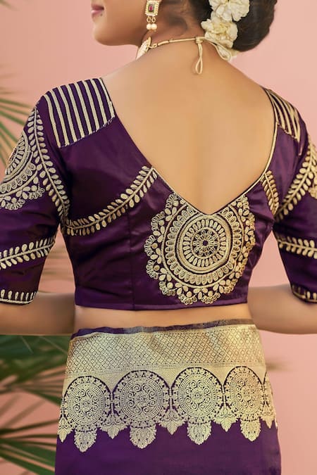 Buy_Naintara Bajaj_Purple Georgette, Silk Embroidery, Zari, Floral Paisley Woven Saree And Blouse