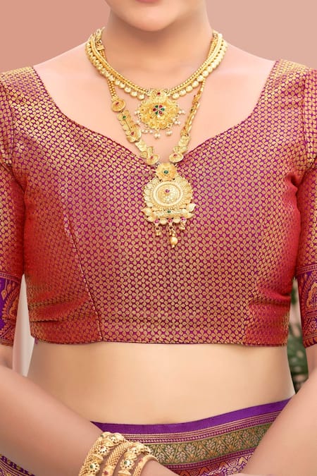 Naintara Bajaj_Purple Silk, Brocade Embroidery, Tassels Abstract Woven Pattern Saree And Blouse _at_Aza_Fashions