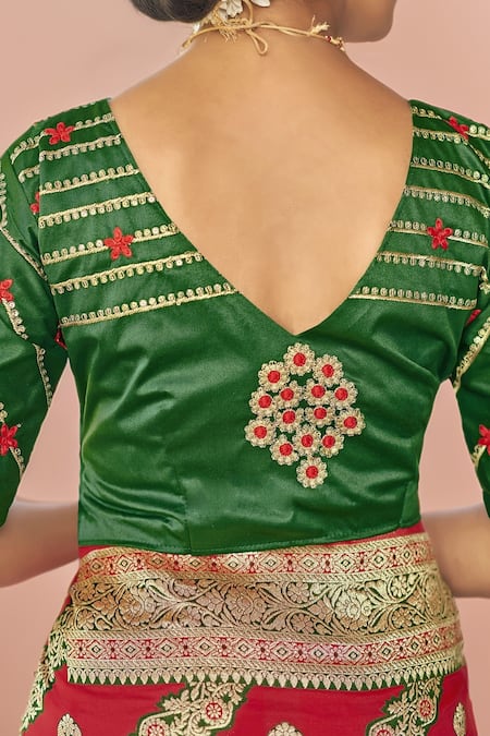 Buy Naintara Bajaj Red Georgette, Silk Embroidery, Sequins Round Floral Woven Saree With Blouse Buy_Naintara Bajaj_Red Georgette, Silk Embroidery, Sequins Round Floral Woven Saree With Blouse