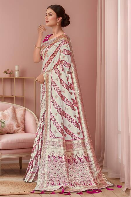 Buy Naintara Bajaj White Georgette, Silk Embroidery, Sequins Floral Geometric Woven Saree And Blouse Online at Aza Fashions Buy_Naintara Bajaj_White Georgette, Silk Embroidery, Sequins Floral Geometric Woven Saree And Blouse _Online_at_Aza_Fashions