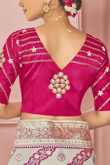 Buy Naintara Bajaj White Georgette, Silk Embroidery, Sequins Floral Geometric Woven Saree And Blouse Buy_Naintara Bajaj_White Georgette, Silk Embroidery, Sequins Floral Geometric Woven Saree And Blouse