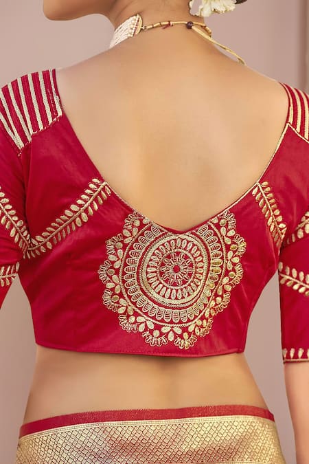 Buy_Naintara Bajaj_Red Georgette, Silk Embroidery, Sequins Floral Paisley Woven Banarasi Saree 