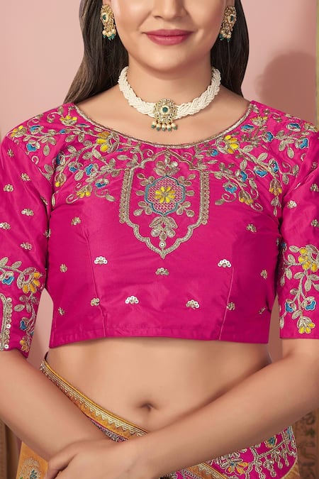 Naintara Bajaj_Yellow Georgette, Silk Embroidery, Zari, Sequins Palatial Floral Woven Saree Set _at_Aza_Fashions