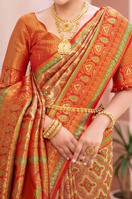Buy Naintara Bajaj Orange , Satin Embroidery, Tassels Abstract Woven Saree With Blouse Online at Aza Fashions Buy_Naintara Bajaj_Orange , Satin Embroidery, Tassels Abstract Woven Saree With Blouse _Online_at_Aza_Fashions