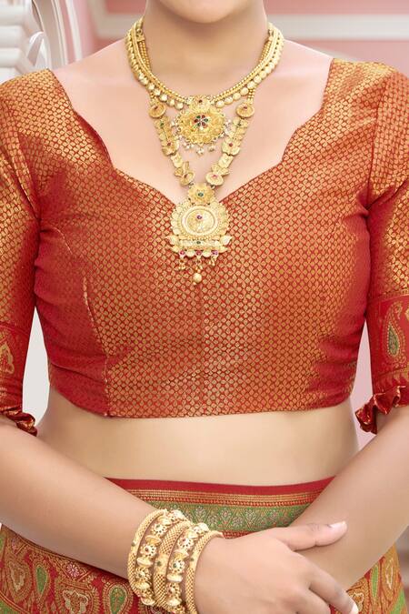 Naintara Bajaj Orange , Satin Embroidery, Tassels Abstract Woven Saree With Blouse at Aza Fashions Naintara Bajaj_Orange , Satin Embroidery, Tassels Abstract Woven Saree With Blouse _at_Aza_Fashions