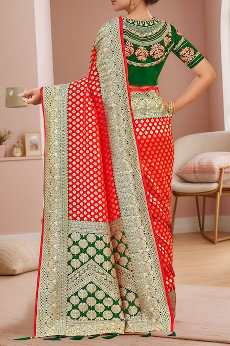 Naintara Bajaj Floral Woven Banarasi Silk Saree Set 