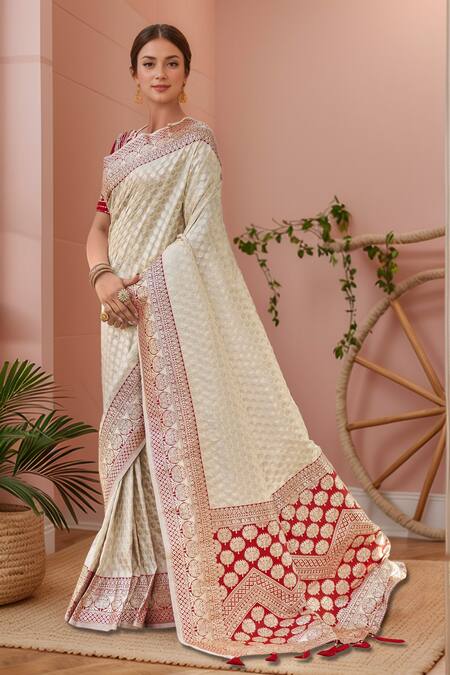 Shop Naintara Bajaj White Georgette, Silk Embroidery, Sequins Round Floral Woven Saree With Blouse Online at Aza Fashions Shop_Naintara Bajaj_White Georgette, Silk Embroidery, Sequins Round Floral Woven Saree With Blouse _Online_at_Aza_Fashions