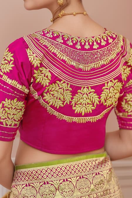 Shop_Naintara Bajaj_Green Georgette, Silk Embroidery, Floral Woven Butti Pattern Saree And Blouse _Online_at_Aza_Fashions