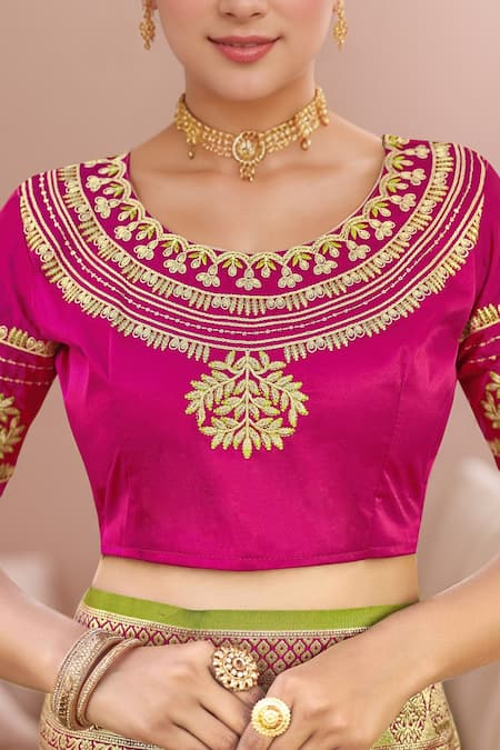 Naintara Bajaj_Green Georgette, Silk Embroidery, Floral Woven Butti Pattern Saree And Blouse _at_Aza_Fashions