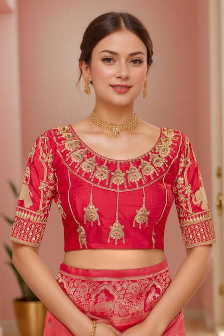 Buy Naintara Bajaj Red , Organza Sequins, Palatial Woven Pink Saree And Blouse Set Buy_Naintara Bajaj_Red , Organza Sequins, Palatial Woven Pink Saree And Blouse Set