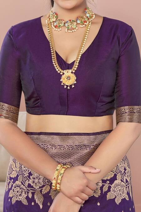 Naintara Bajaj Purple , Satin Embroidery, Tassels Flower Vine Woven Saree And Blouse Set Online at Aza Fashions Naintara Bajaj_Purple , Satin Embroidery, Tassels Flower Vine Woven Saree And Blouse Set _Online_at_Aza_Fashions