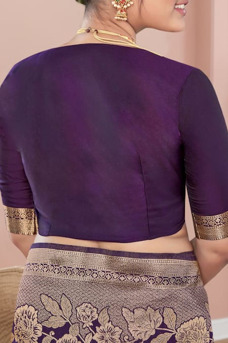 Naintara Bajaj Purple , Satin Embroidery, Tassels Flower Vine Woven Saree And Blouse Set at Aza Fashions Naintara Bajaj_Purple , Satin Embroidery, Tassels Flower Vine Woven Saree And Blouse Set _at_Aza_Fashions