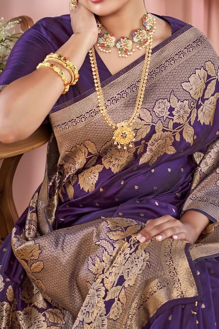 Buy Naintara Bajaj Purple , Satin Embroidery, Tassels Flower Vine Woven Saree And Blouse Set Buy_Naintara Bajaj_Purple , Satin Embroidery, Tassels Flower Vine Woven Saree And Blouse Set