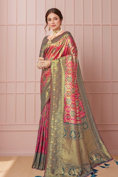 Naintara Bajaj Floral Mughal Woven Saree & Blouse Set