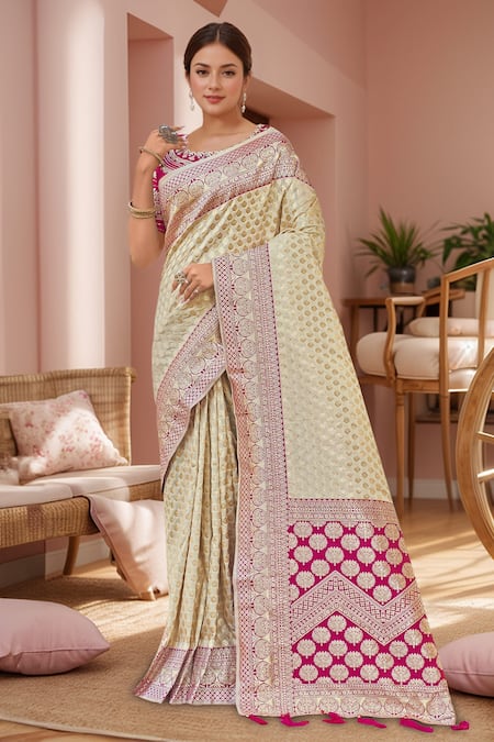 Samyukta Singhania Floral Woven Saree With Embroidered Blouse 