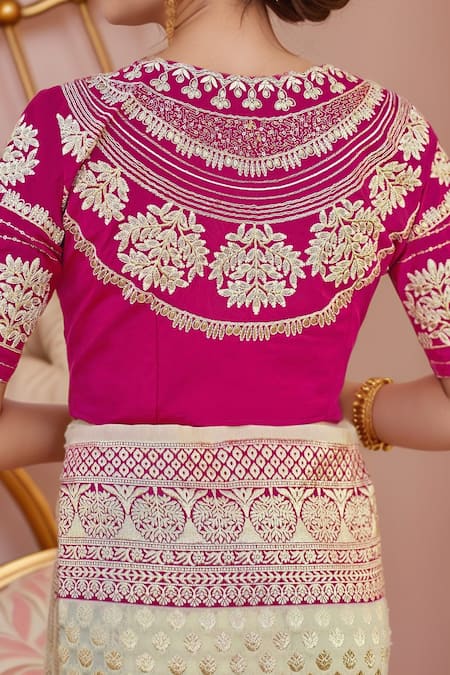 Naintara Bajaj_Cream Georgette, Silk Embroidery, Sequins Round Floral Woven Saree With Blouse _at_Aza_Fashions