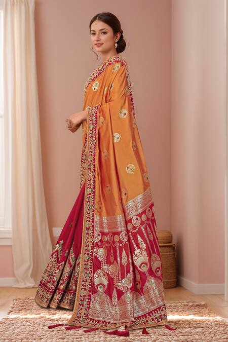 Buy_Naintara Bajaj_Red , Satin Sequins, Embroidery, Floral Butta Woven Saree And Blouse Set _Online_at_Aza_Fashions