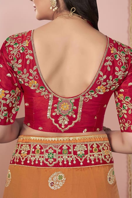 Naintara Bajaj_Red , Satin Sequins, Embroidery, Floral Butta Woven Saree And Blouse Set _at_Aza_Fashions