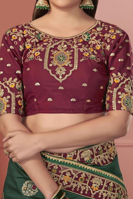 Naintara Bajaj_Purple Georgette, Silk Embroidery, Zari, Sequins Floral Heritage Woven Saree Set _Online_at_Aza_Fashions