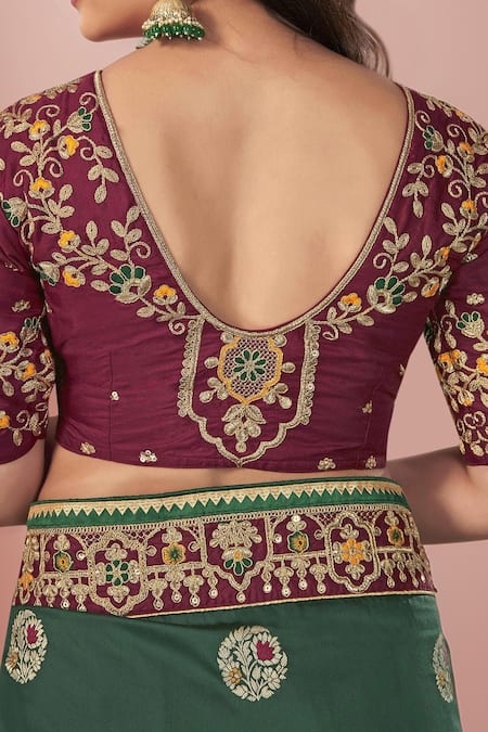 Buy_Naintara Bajaj_Purple Georgette, Silk Embroidery, Zari, Sequins Floral Heritage Woven Saree Set 