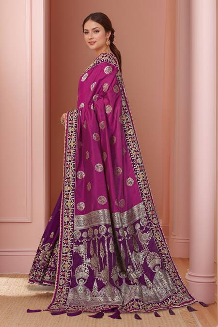 Naintara Bajaj_Pink Georgette, Silk Sequins, Zari, Embroidery Open Floral Bloom Woven Saree Set _Online_at_Aza_Fashions