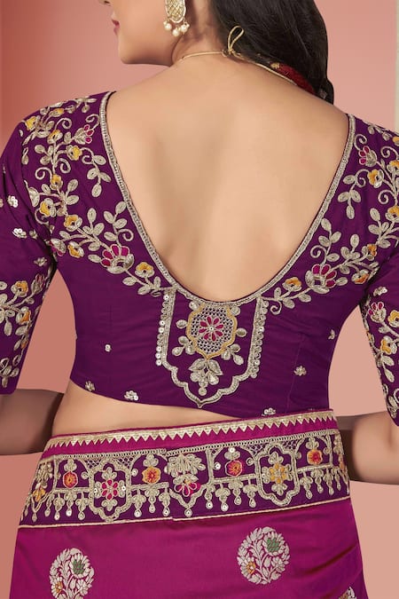 Buy_Naintara Bajaj_Pink Georgette, Silk Sequins, Zari, Embroidery Open Floral Bloom Woven Saree Set 