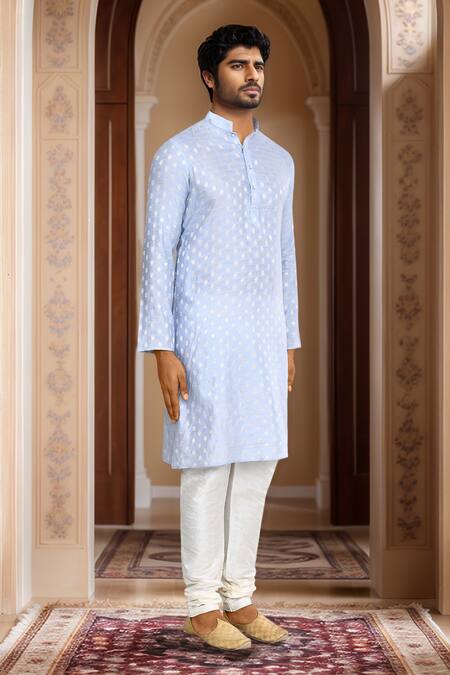 Buy_Arihant Rai Sinha_Blue Brocade, Acrylic Geometric Woven Kurta Set