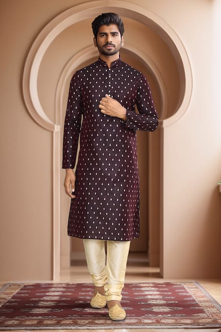 Arihant Rai Sinha Leaf & Geometric Woven Kurta Set 