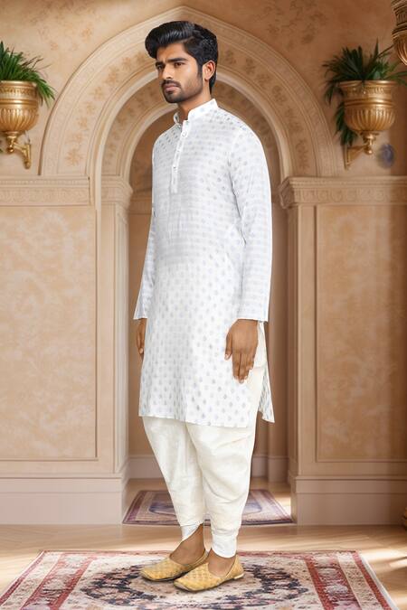 Shop_Arihant Rai Sinha_Off White Kurta Brocade, Patiala Art Silk Woven And Set