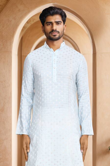 Buy_Arihant Rai Sinha_Blue Brocade, Silk Woven Kurta And Patiala Set_Online_at_Aza_Fashions