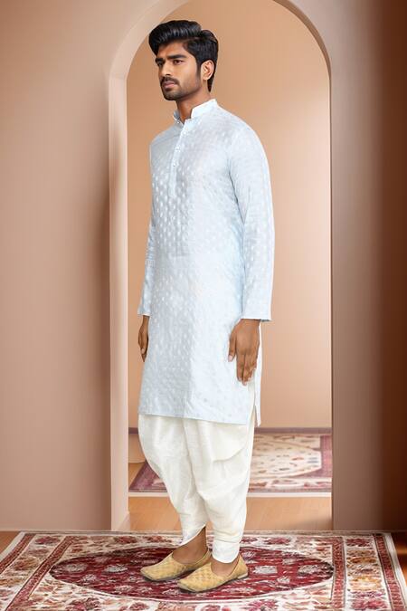 Shop_Arihant Rai Sinha_Blue Brocade, Silk Woven Kurta And Patiala Set_Online_at_Aza_Fashions